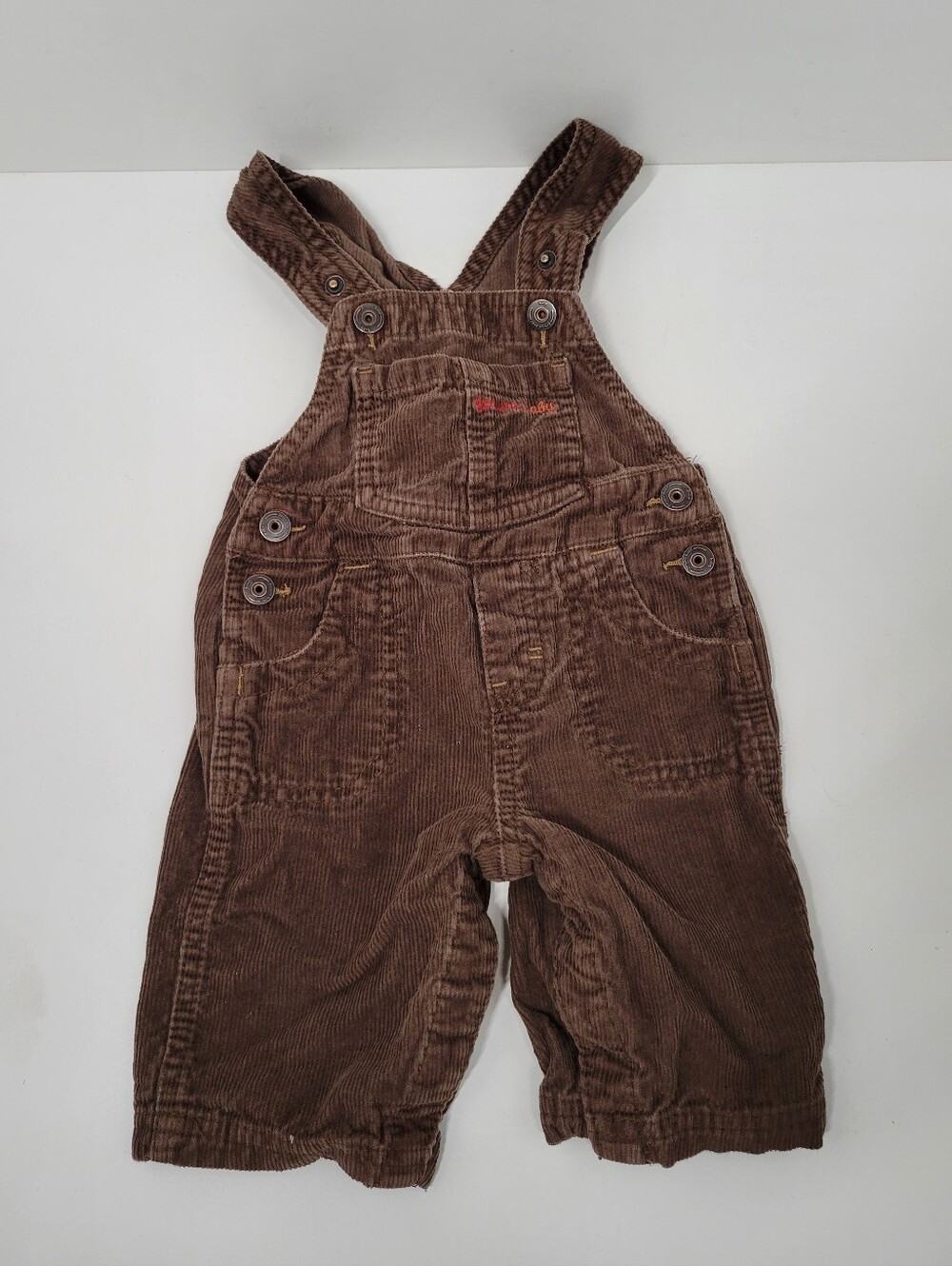 OshKosh B'gosh Genuine Baby Brown Corduroy Cotton Bib Overalls Pockets Size 6M
